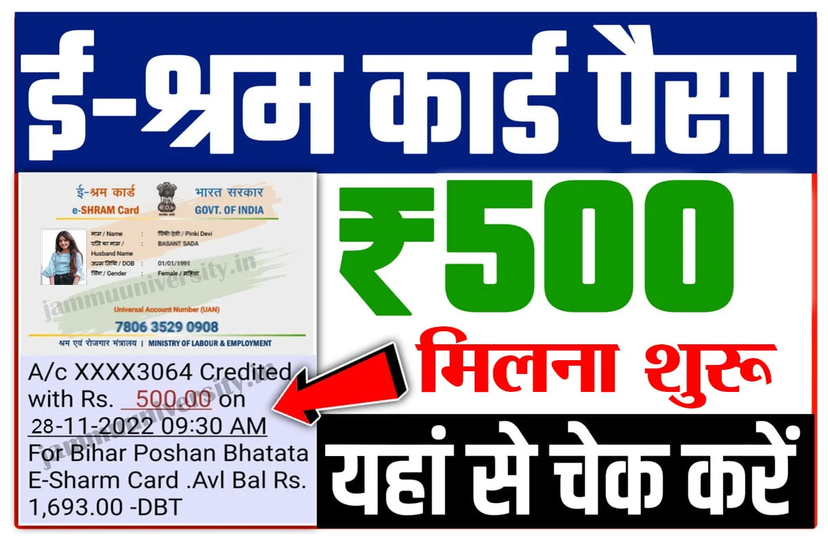 E Shram Card Payment Check Rs 500 Now,ईश्रम कार्ड का पैसा 