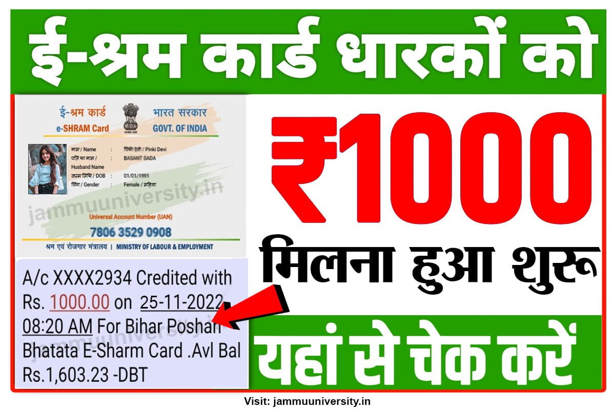 eshram card 1000 balance check,ई श्रम का पैसा