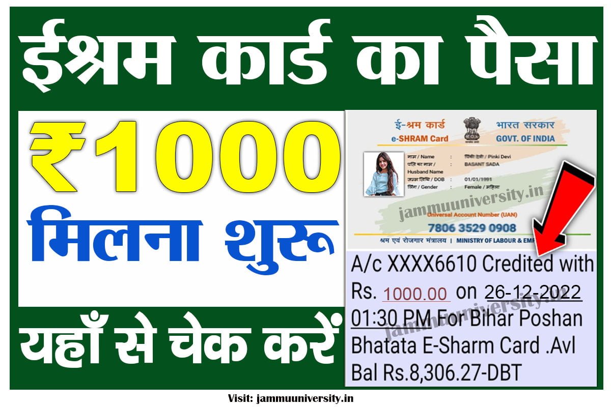 eshram card 1000 payment check,ईश्रम कार्ड 1000 रुपया 