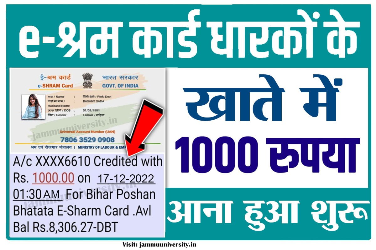E Shram Card 1000 Rupees List 2023,ईश्रम कार्ड का पैसा,eshram card payment check