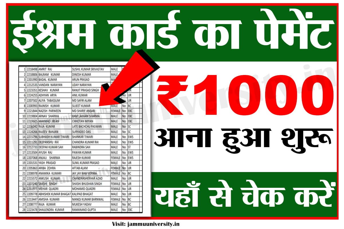 E Shram Card New Beneficiary list 2023,eshram card 1000 payment,ईश्रम कार्ड पेमेंट चेक 