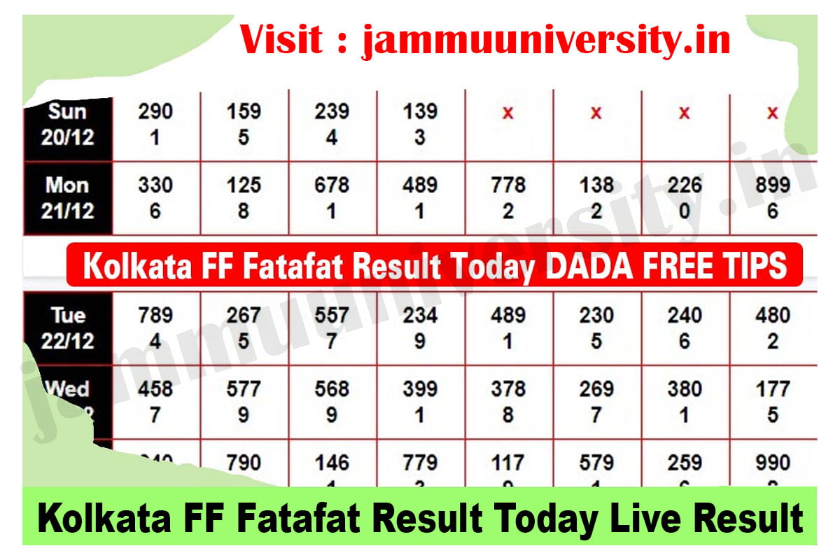 kolkata Fatafat,kolkata ff result,Kolkata FF Fatafat Result Today DADA FREE TIPS