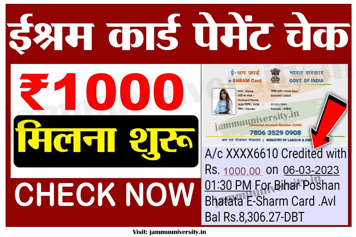 EShram Card Payment Check,ईश्रम कार्ड पेमेंट चेक 